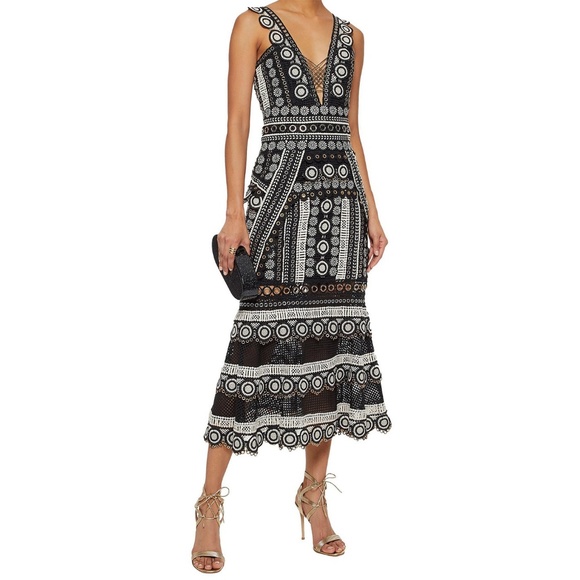 JONATHAN SIMKHAI Black Eyelet Macrame Midi Dress - Picture 2 of 8